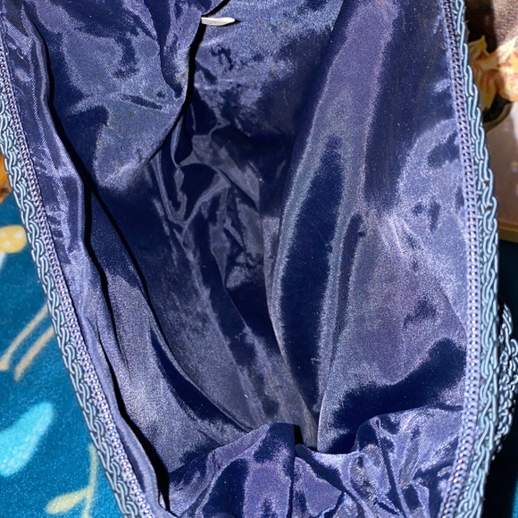 Vintage Nylon Knit Navy Blue Purse with attached change purse - Picture 6 of 13